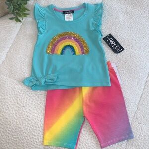 NWT Rare Too Rainbow Set 24M Top & Biker Shorts Outfit